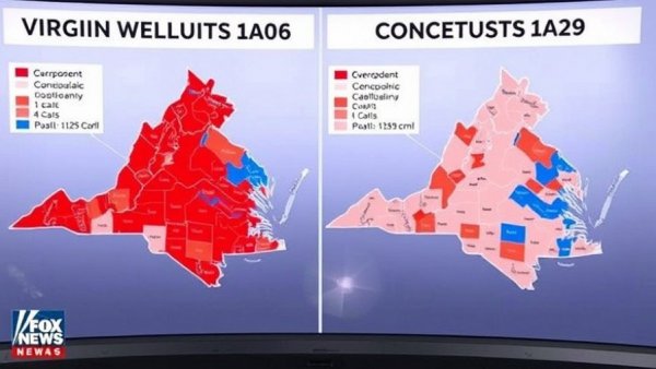 Virginia's Congressional Map Ruling current vs contested layouts on TV screen.