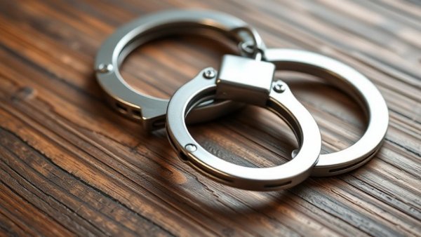 Handcuffs on wood surface, related to wrong-way driving in Houston.