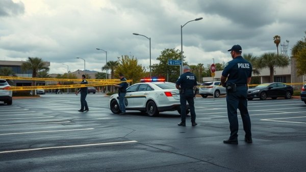Houston news shooting scene with police presence in parking lot.