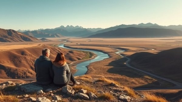 Panoramic view over border wall Big Bend landscape with river and mountains.