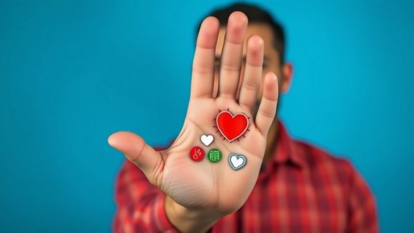 Instructional image showing heart health indicators in hands.