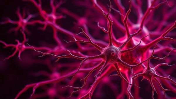 Digital depiction of neurons highlighting connections related to anxiety and nutrition.