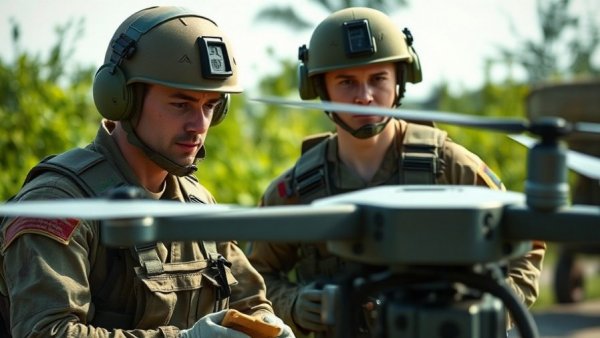Military personnel working on drone equipment outdoors, highlighting national drone security strategy.