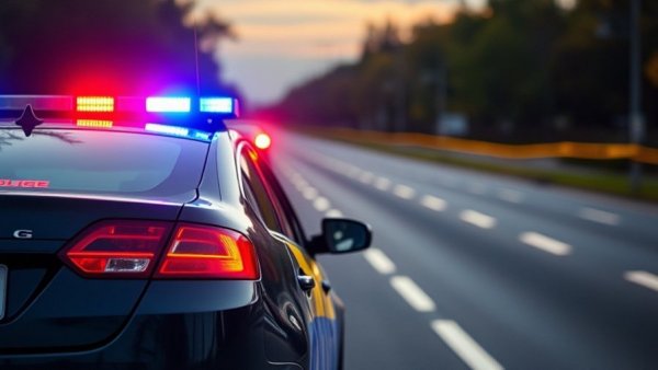 Police car with lights flashing during a high-speed chase in Wisconsin.
