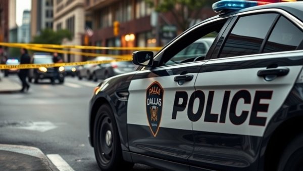 Dallas police car at crime scene with yellow tape - Dallas crime news