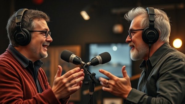 Engaged discussion on podcast; healthy aging tips.