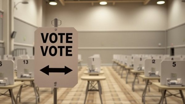 Houston News Today: Voting station with sign and numbered areas.