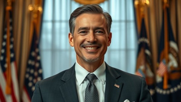 National news about the role of prayer in America, featuring a man in formal attire.