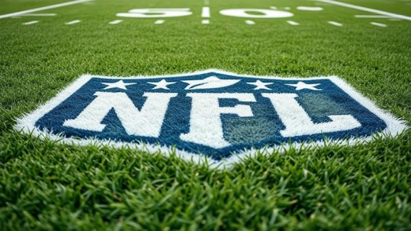 NFL logo on football field related to diversity hiring practices probe.
