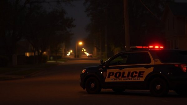 Houston police SUV at crime scene during night