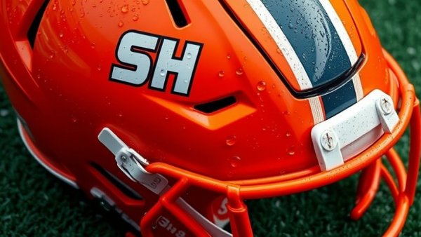 Orange football helmet with SH logo representing Houston news.