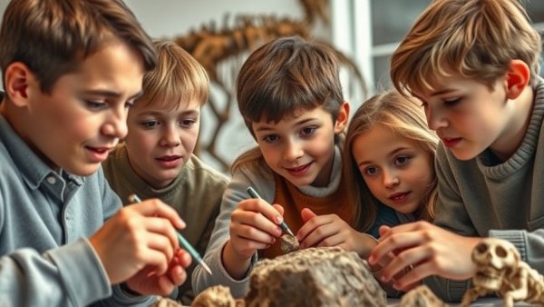 Community engaged in fossil exploration at a Dallas museum, highlighting safety and education.