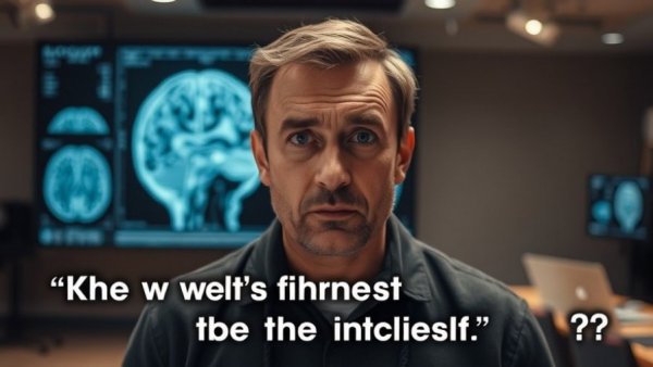 Concerned man discussing hidden infections in America, with brain scan.