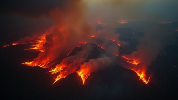 Wildfire in Simi Valley blazing intensely at night.