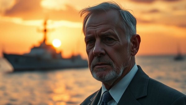 Trump's Iran Attack Halt news image with naval scene and serious expression.