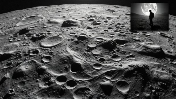 Collage depicting four types of alien life on the moon surface.