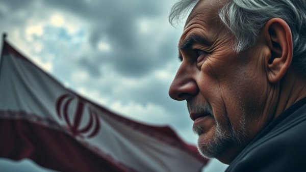 News in the US: Older male profile with Iranian flag.