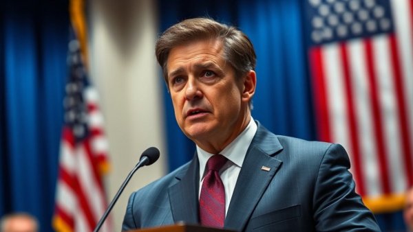 US law enforcement strategy discussed by a man in a suit at a conference.