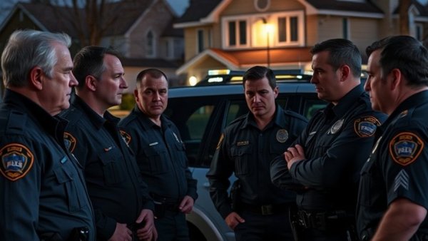 Law enforcement officers at nighttime Houston shooting scene with SUV