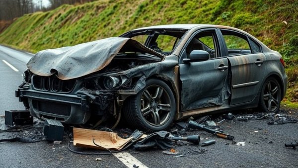 Houston news severe car wreck aftermath on roadside