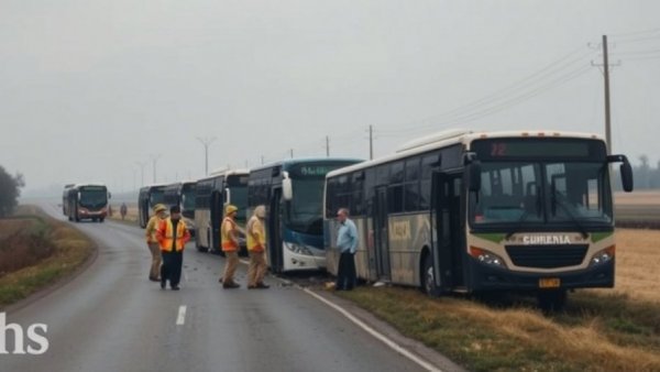 Sabine Pass crash news: buses and emergency vehicles on rural road.
