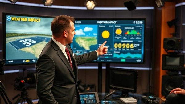 Meteorologist in studio discussing Houston weather news.