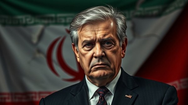 Iran threats US relations concept with political figure and flag