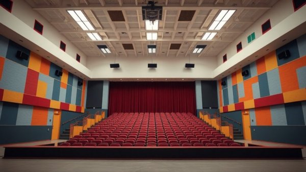 Empty school auditorium in Houston, educational news scene.
