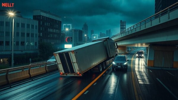 Houston truck accidents scene on highway at night.