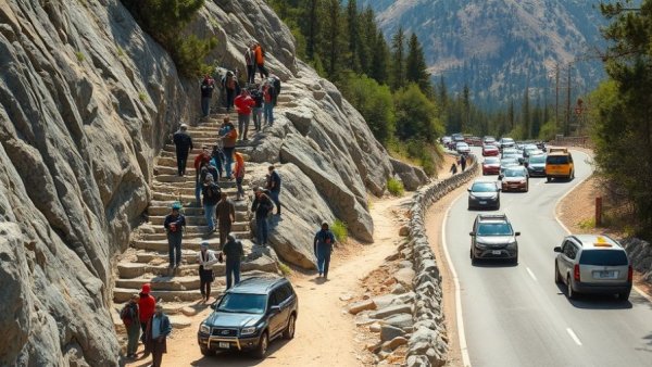 Yosemite National Park Overcrowding with hikers and traffic.