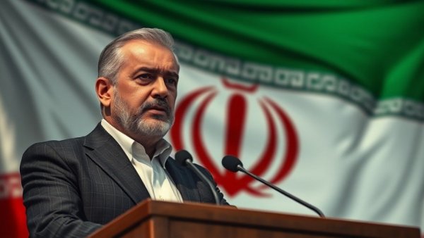 Iran negotiations speech backdrop with a flag.