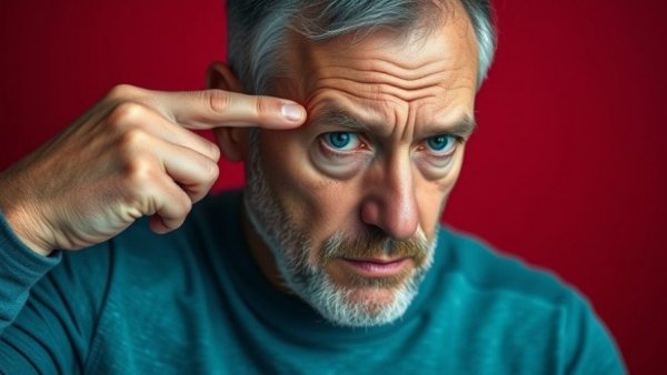 Man pointing at eye swelling, highlighting warning signs of kidney disease.