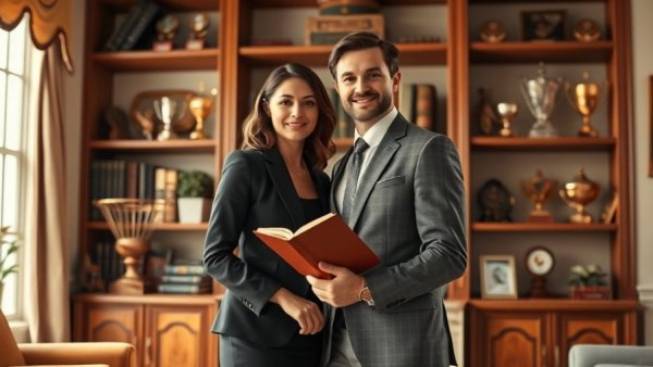 Tulsi Gabbard resigns scene with couple in formal attire and elegant setting.
