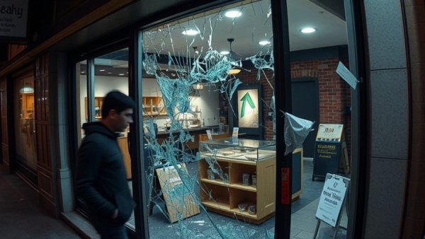 Georgetown Cupcake vandalism showing shattered glass and blurry suspect image.