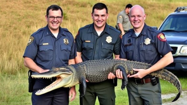 Houston news today: Officers with captured alligator by roadside