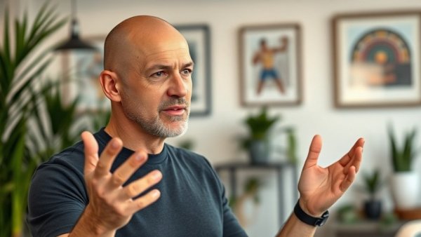 Man discussing fitness indoors, questioning cardio choice.