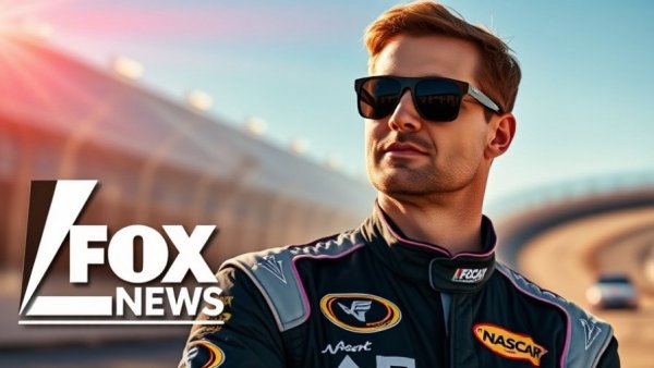 NASCAR highlight with driver and car on track, FOX News coverage.