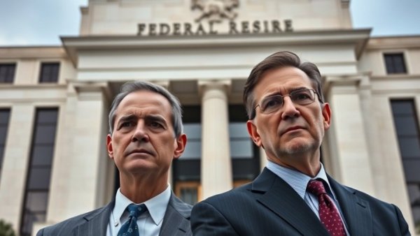 Two men in front of Federal Reserve, Fox News logo, trump breaking news today.