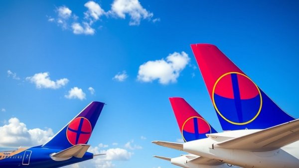 Houston business news: Airplane tails with blue and white logos.