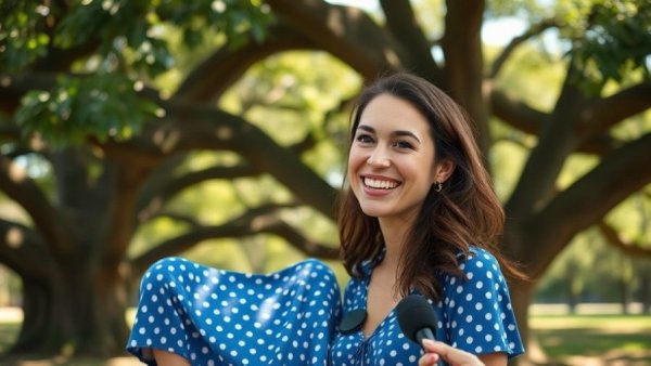 Woman outdoors interviewed by media, AI Super PAC for Trump candidates.
