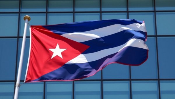 Cuban flag against modern building - Cuba threat to America