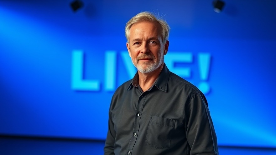 Confident man promoting mental wellness for seniors live event.