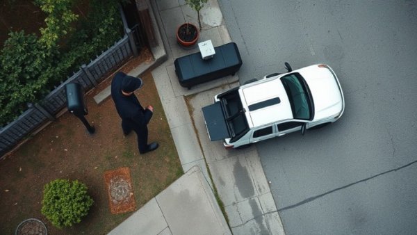 Mail theft in Houston: person at mailbox near truck.