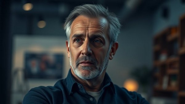 Middle-aged man discussing drink benefits for a smaller waist indoor setting.