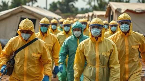 Healthcare workers in protective gear during Ebola outbreak response