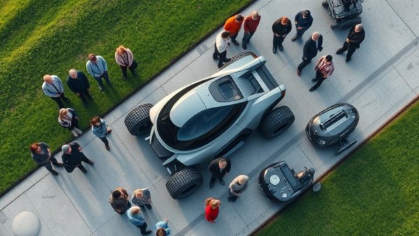 People gather around futuristic vehicle at NASA event in Houston.