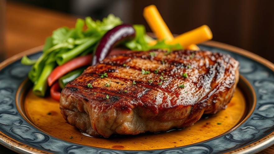Grilled steak on a platter, perfect for protein-rich diets and healthy eating.