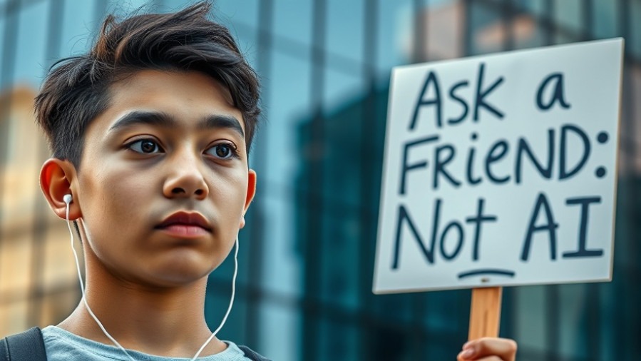 AI psychosis impact; individual with earbuds and anti-AI protest sign.