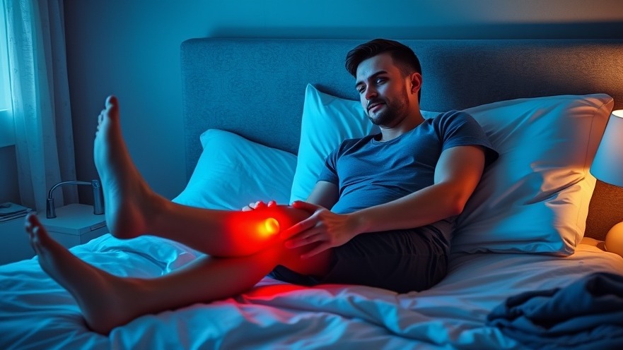 Confident man pointing at 'No More Nighttime Leg Cramps' text.