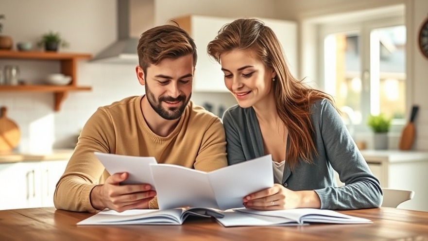 Couple discussing smart home technology privacy over coffee and documents.